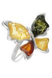 Срібний перстень з різнокольоровими каменями бурштину «Метелик»