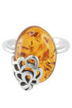 Бурштиновий перстень зі сріблом «Камелія»