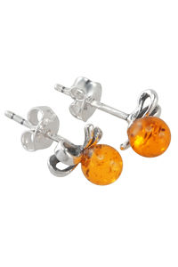 Сережки-пусети з бурштином «Бантик»