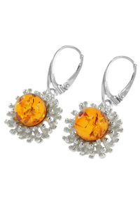 Серебряные серьги с янтарем «Рассветная заря»