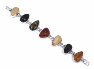 Браслет с разноцветным янтарем