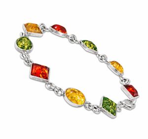 Браслет с разноцветными вставками янтаря