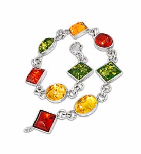 Браслет с разноцветными вставками янтаря