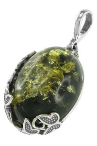 Срібний кулон з бурштином «Політ метеликів»