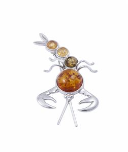 Серебряная брошь с янтарными вставками «Скорпион»