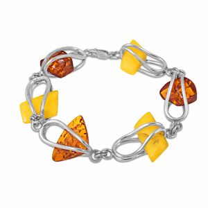 Серебряный браслет с камнями янтаря