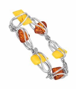 Серебряный браслет с камнями янтаря