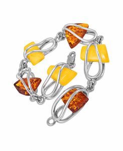 Серебряный браслет с камнями янтаря