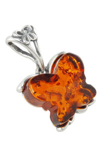Бурштиновий кулон зі сріблом «Метелик»