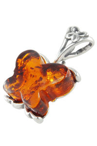 Бурштиновий кулон зі сріблом «Метелик»