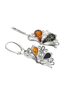 Сережки з бурштином і сріблом «Метелики»