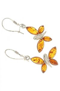 Сережки з камінням бурштину медового кольору «Метелики»