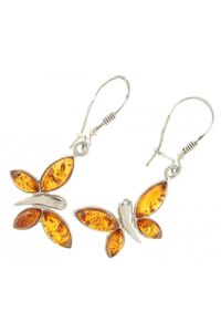 Сережки з камінням бурштину медового кольору «Метелики»