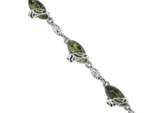 Браслет из ажурного серебра с зеленым янтарем «Дина»