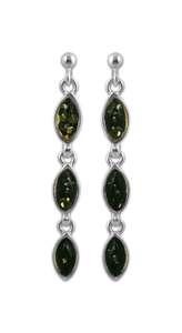 Сережки-ланцюжки з зеленим камінням бурштину