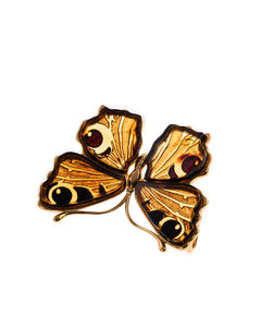Брошка срібна з бурштином та позолотою «Метелик»