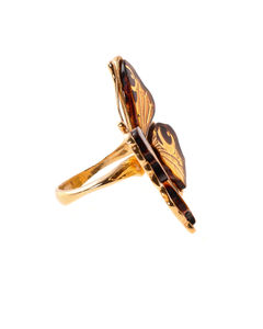 Перстень срібний з бурштином та позолотою «Метелик»