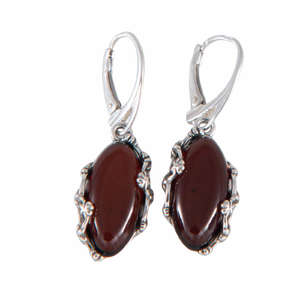 Сережки срібні з бурштином "Цвіт сакури"