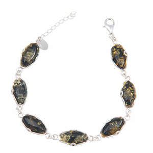 Браслет срібний із зеленим бурштином "Вілена"