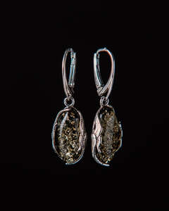 Сережки срібні з бурштином "Яслін"