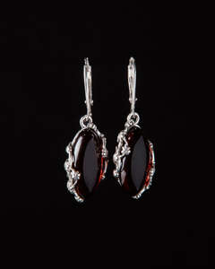 Сережки срібні з бурштином "Цвіт сакури"