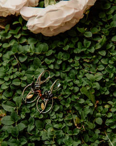 Сережки срібні з бурштином "Квіти"