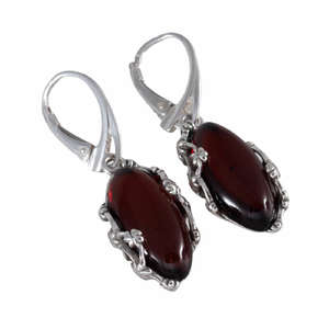 Сережки срібні з бурштином "Цвіт сакури"