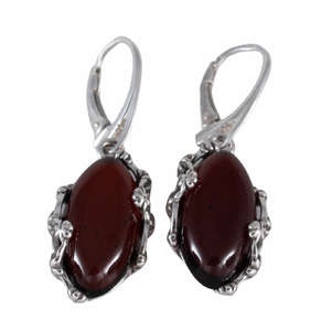 Сережки срібні з бурштином "Цвіт сакури"