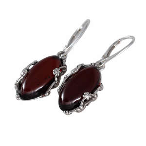 Сережки срібні з бурштином "Цвіт сакури"