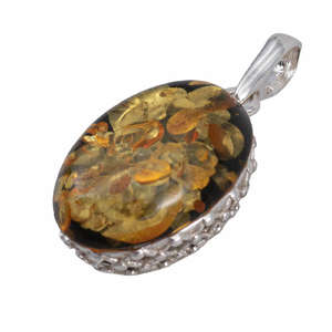 Підвіска срібна із зеленим бурштином "Розел"