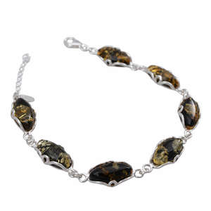 Браслет срібний із зеленим бурштином "Вілена"