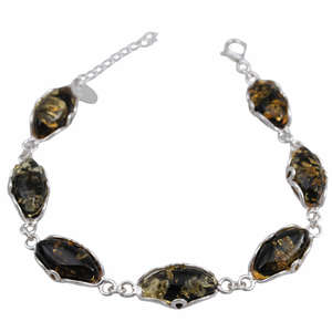 Браслет срібний із зеленим бурштином "Вілена"