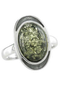 Перстень з чорненого срібла з бурштином «Орлі»