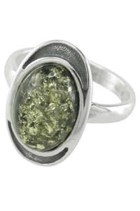 Перстень з чорненого срібла з бурштином «Орлі»