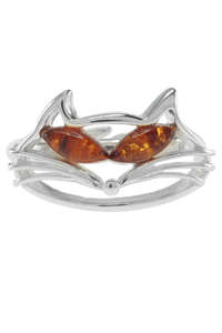 Перстень зі срібла і бурштину «Котячі очі»