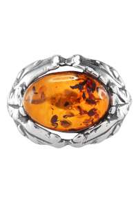 Кольцо из серебра с янтарем «Весенняя листва»