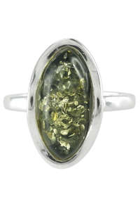 Кольцо с камнем янтаря в серебряной оправе «Лепесток»