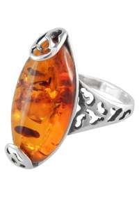 Перстень з бурштином в декоративній срібній оправі «Ембер»