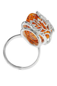 Перстень з бурштином в декоративній срібній оправі «Ліона»
