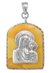Ладанка из серебра и янтаря «Богородица с младенцем»
