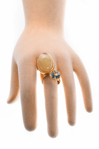 Каблучка срібна з бурштином та топазом «Доната»