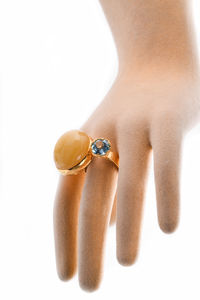 Каблучка срібна з бурштином та топазом «Джада»