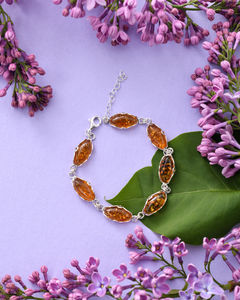 Срібний браслет з бурштином «Санса»