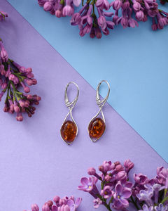 Срібні сережки з бурштином «Далія»