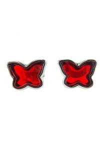 Сережки-пусети з родованого срібла з бурштином «Метелики»