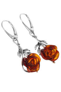 Сережки з бурштином і сріблом «Бурштинові троянди»