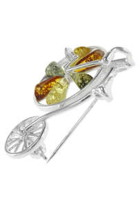 Серебряная брошь с разноцветным янтарем «Пенни-фартинг»