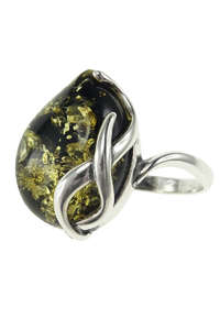 Срібний перстень з каменем бурштину «Загадка»
