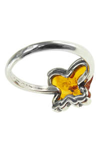 Срібний перстень з бурштином «Метелик»