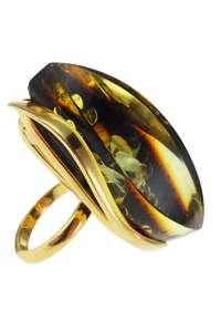 Серебряное кольцо с янтарем в позолоте «Монро»